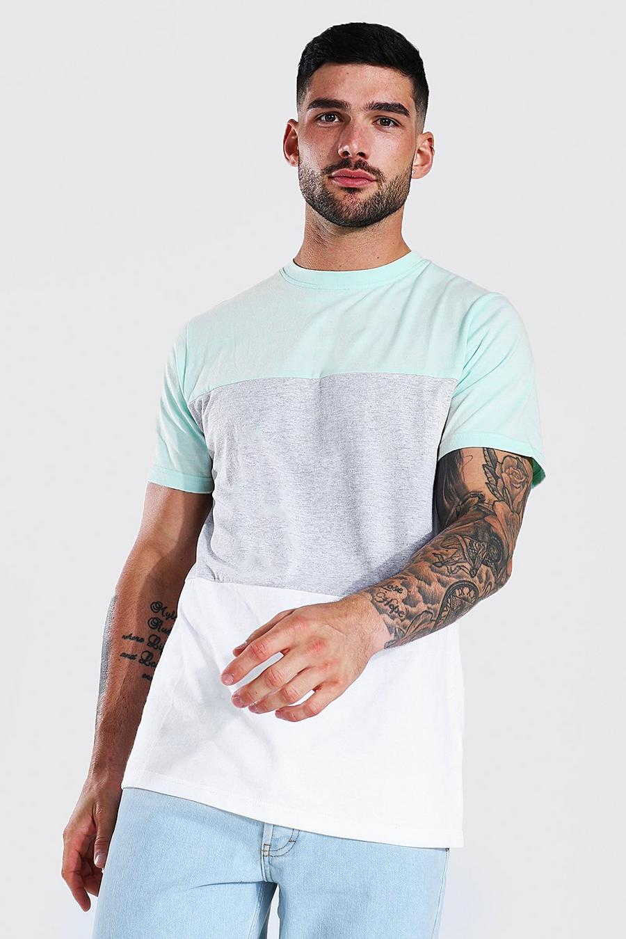 Mint T-shirt i slim fit med blockfärger image number 1