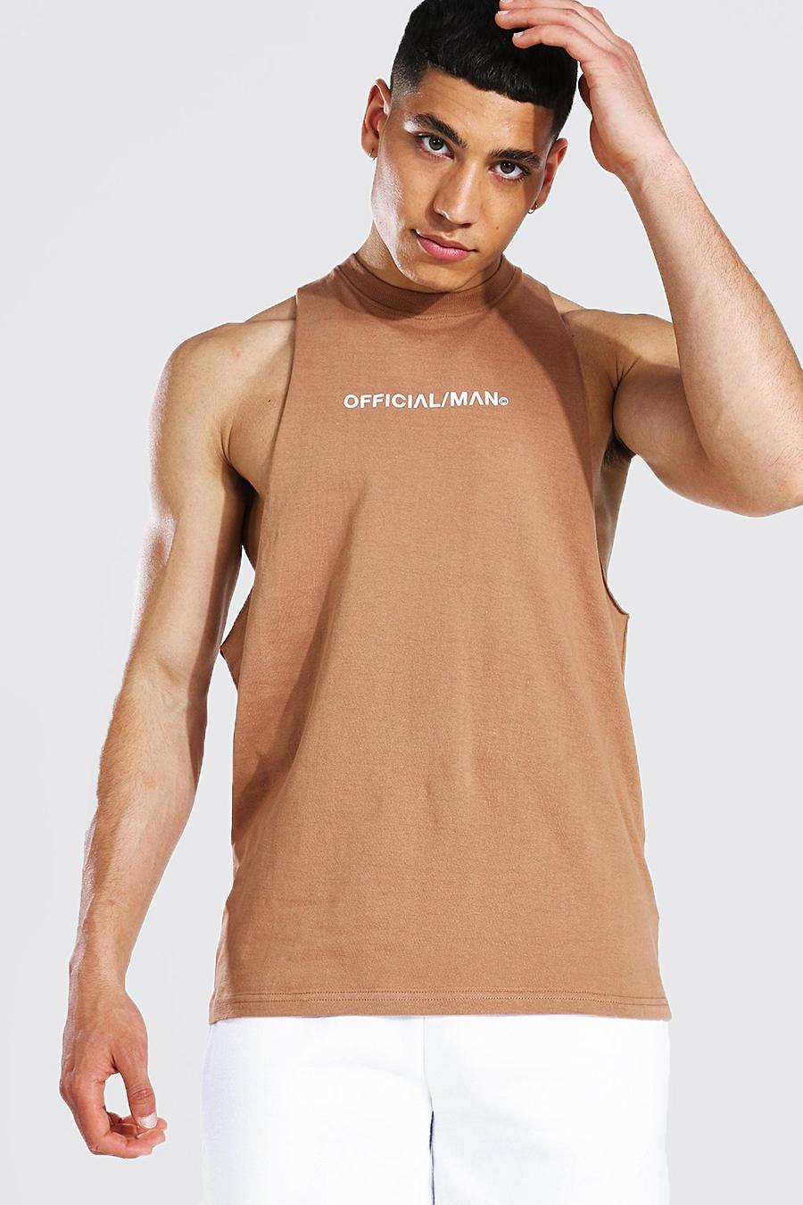 Camiseta sin mangas MAN Official con espalda de nadador y sisa ancha, Brown image number 1