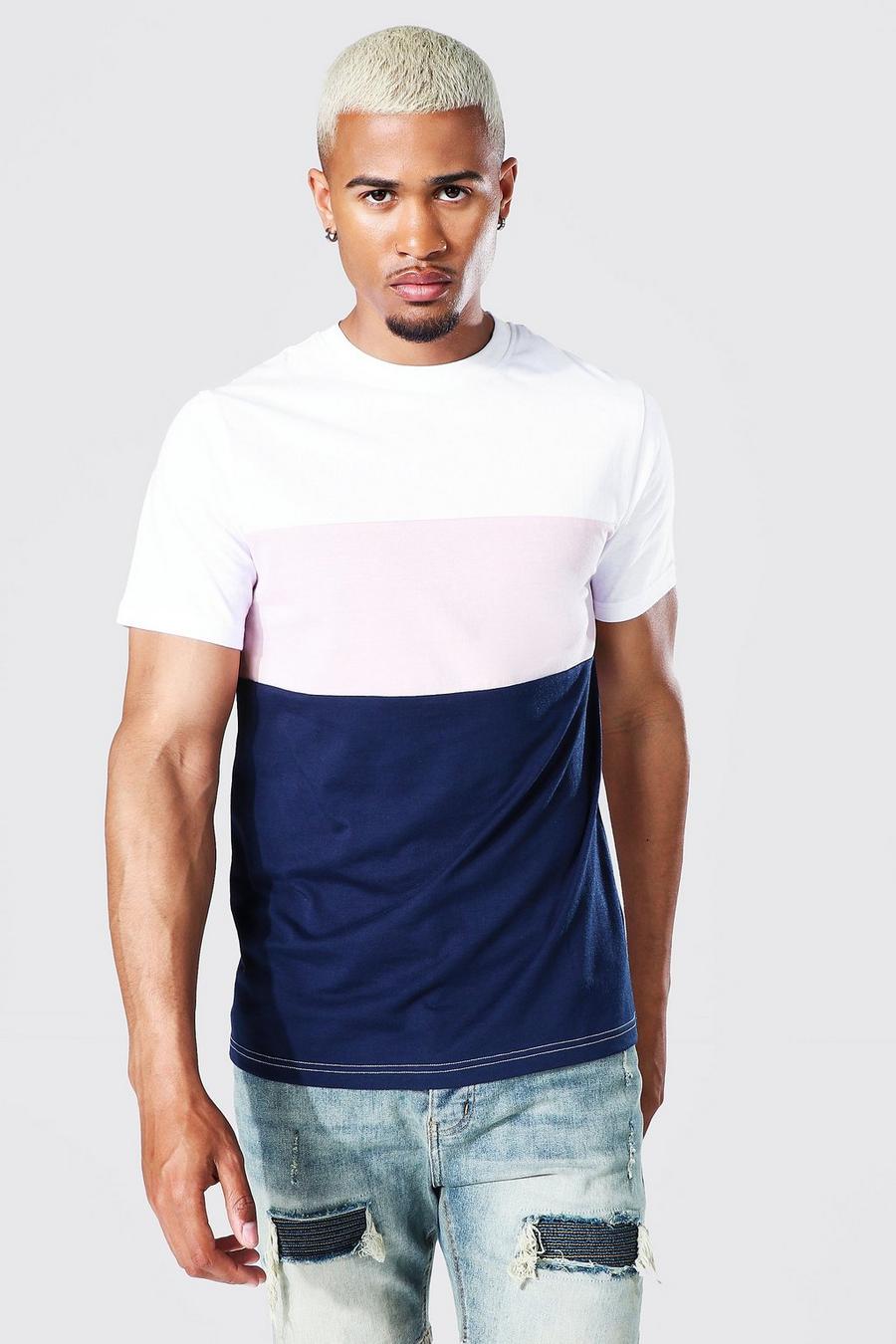 T-shirt slim color block, Light pink image number 1