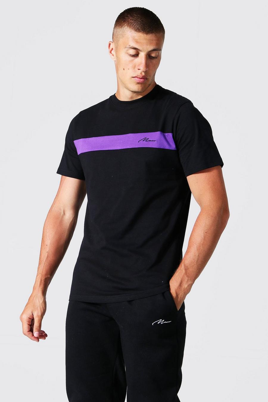 T-shirt Slim Fit con scritta Man a blocchi di colore, Black image number 1