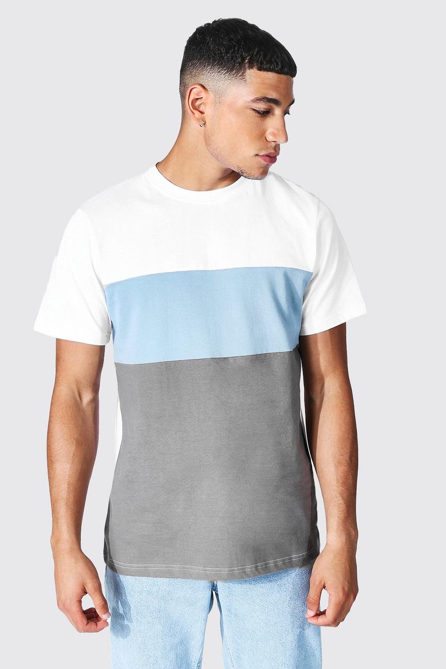 Dusty blue Colour Block Slim Fit T-Shirt image number 1