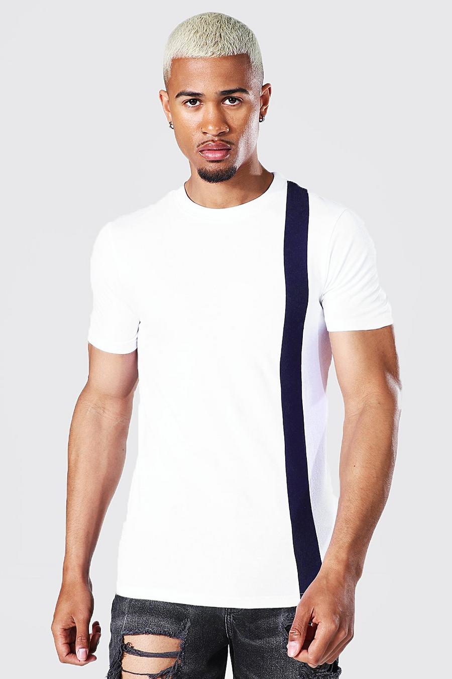 White Muscle Fit Colour Block T-shirt image number 1