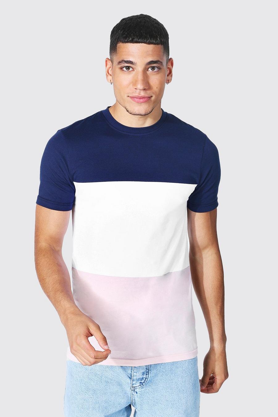 Light pink T-shirt i muscle fit med blockfärger image number 1