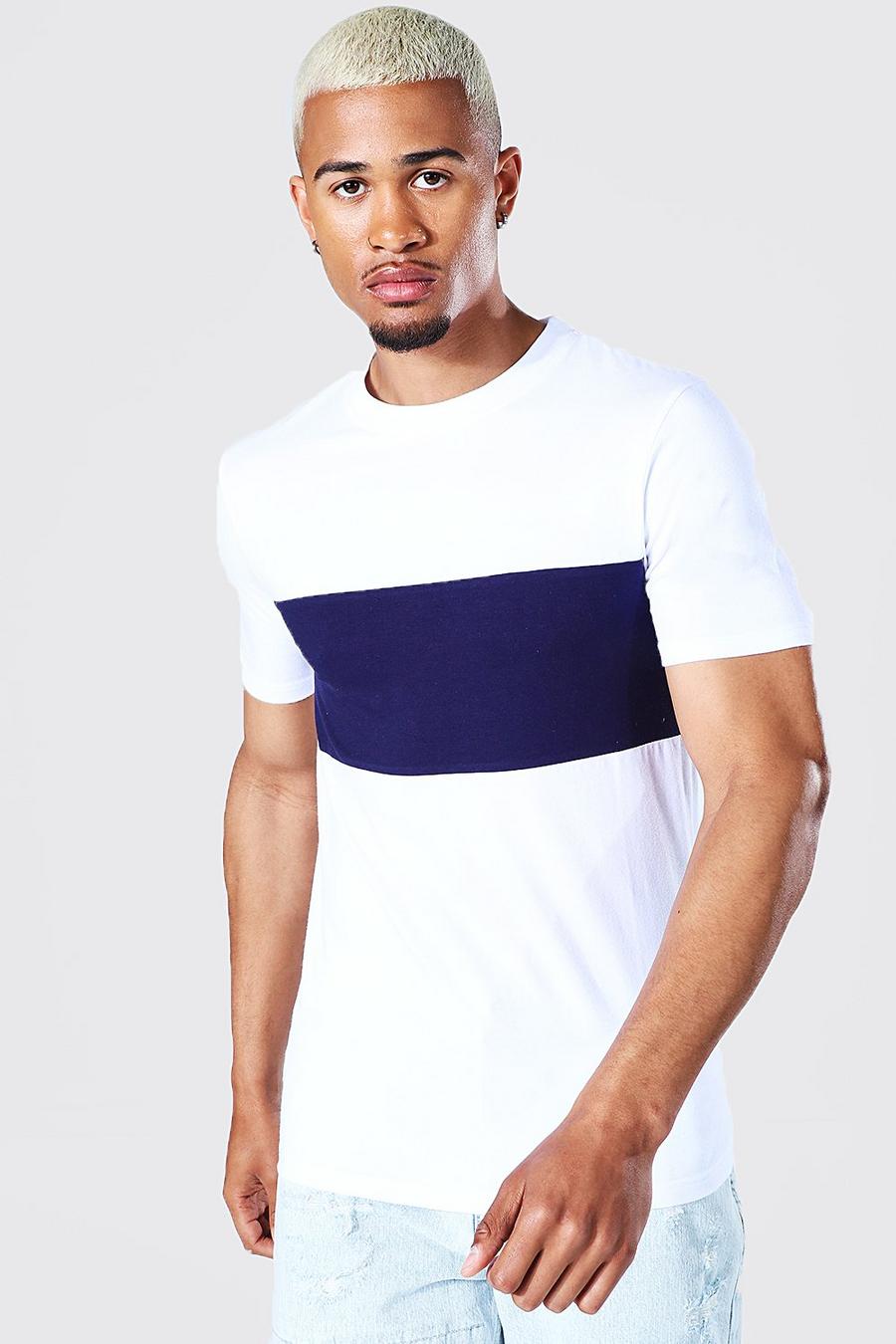 White T-shirt i muscle fit med blockfärger image number 1