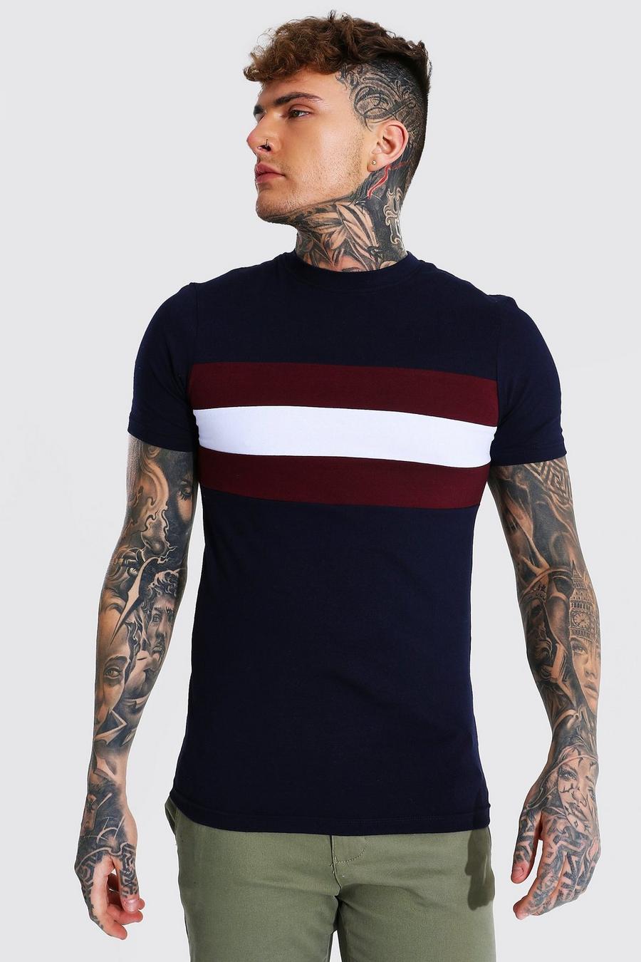 Burgundy Muscle fit t-shirt med blockfärger image number 1