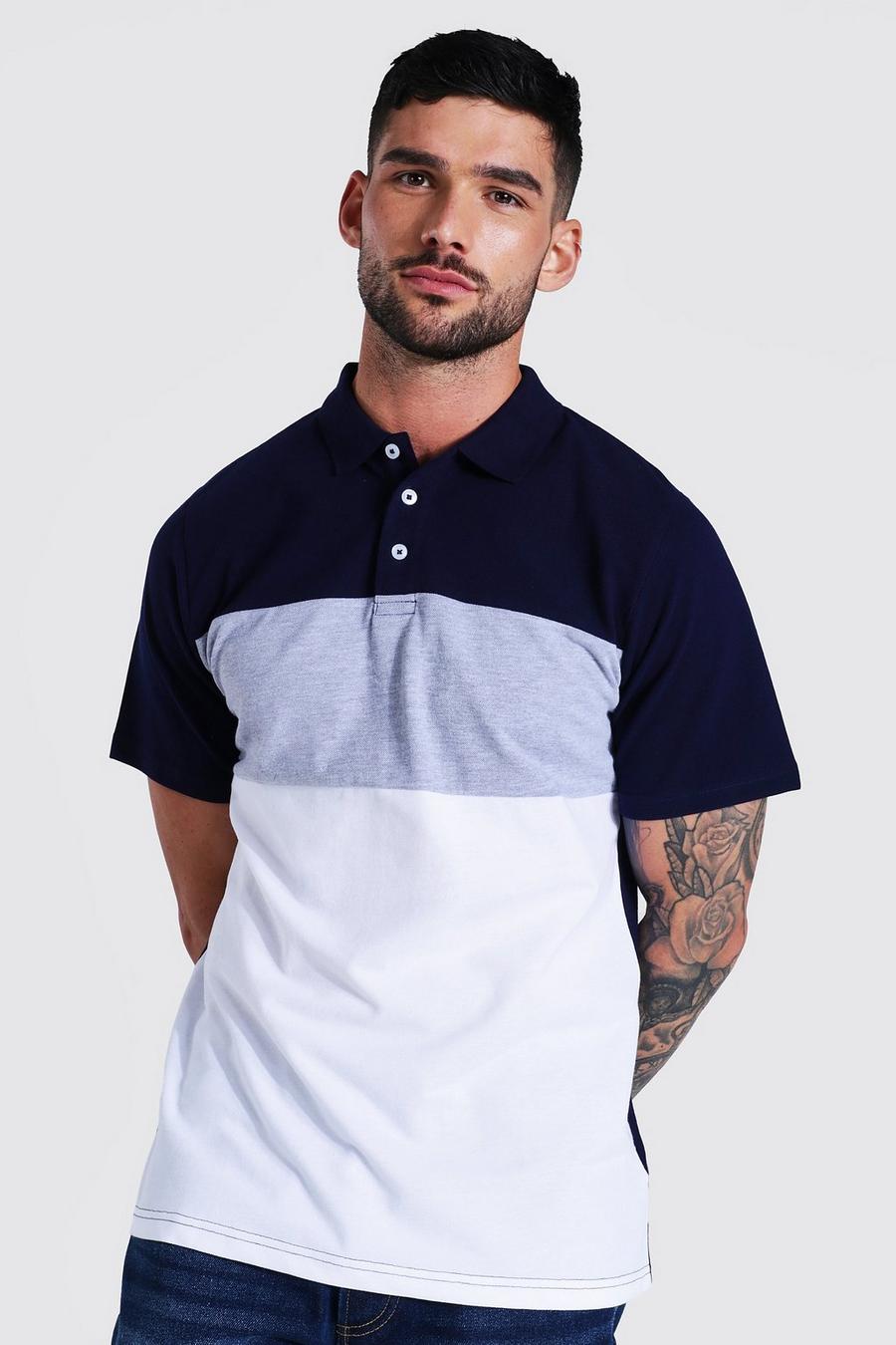 Slim Fit Colorblock Pique-Poloshirt, Navy image number 1