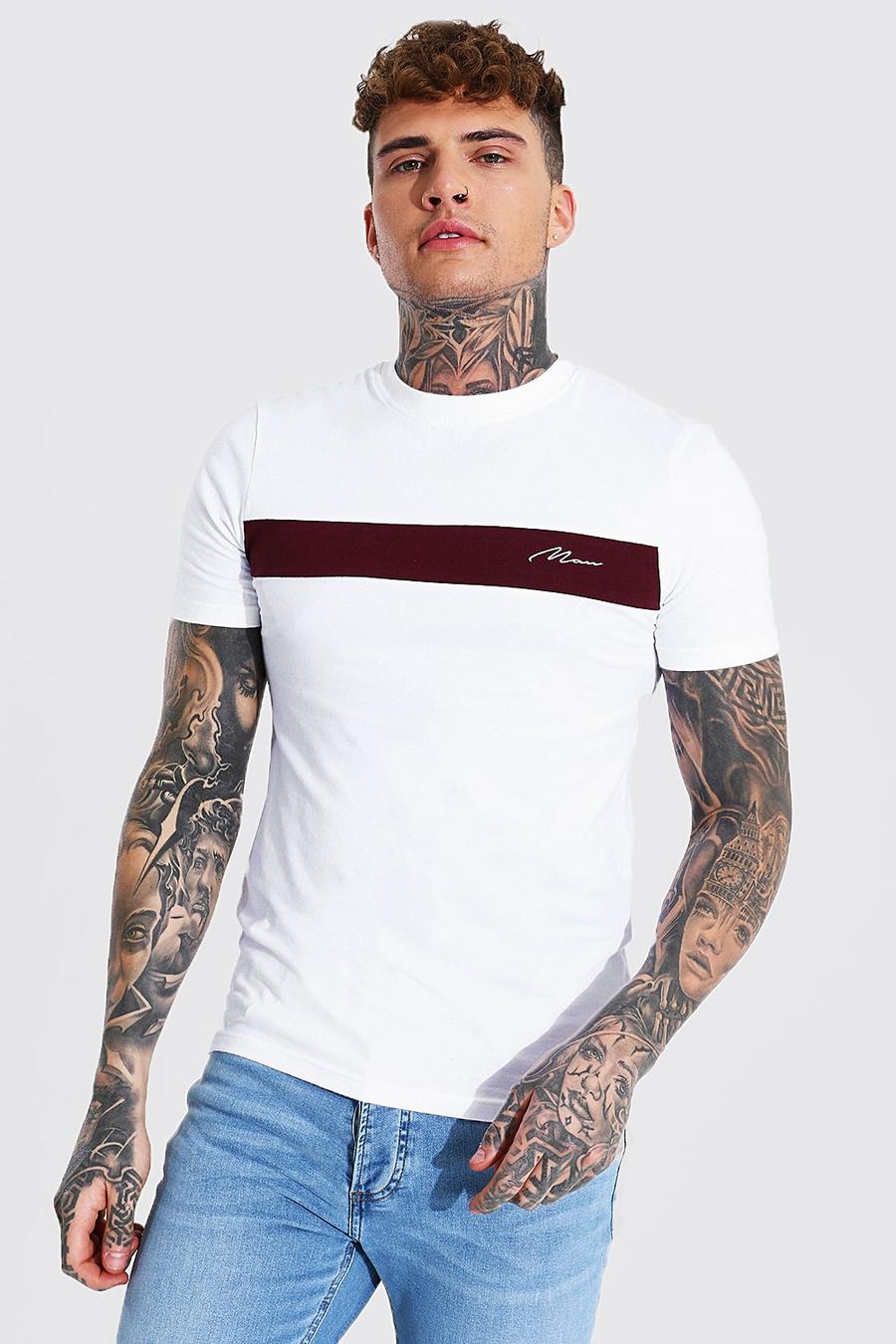 Camiseta marcada fitness con bloques de color MAN Signature, Blanco