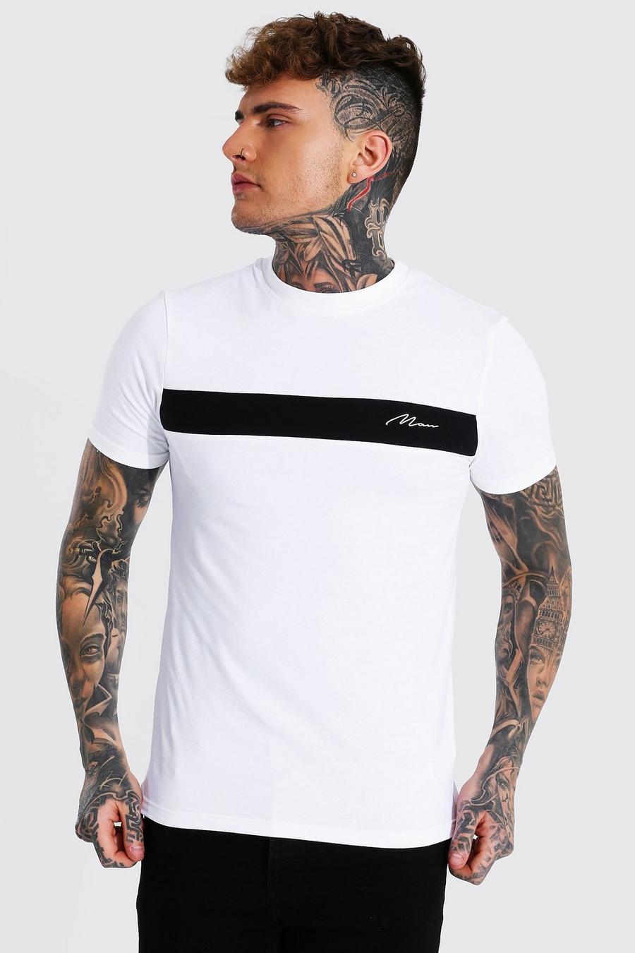 White Muscle Fit Man Signature Colour Block T-shirt image number 1