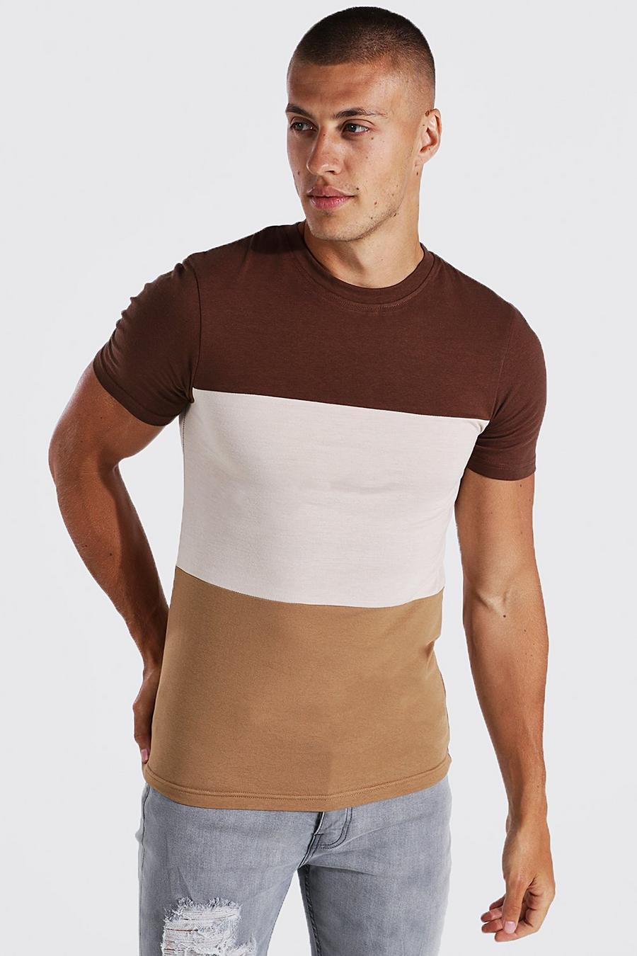 Camiseta ajustada al músculo con colores en bloque, Brown image number 1