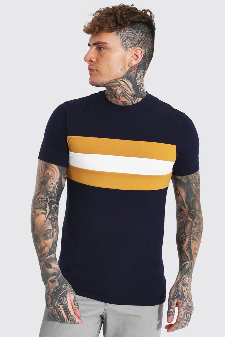 T-shirt ajusté color block, Mustard image number 1