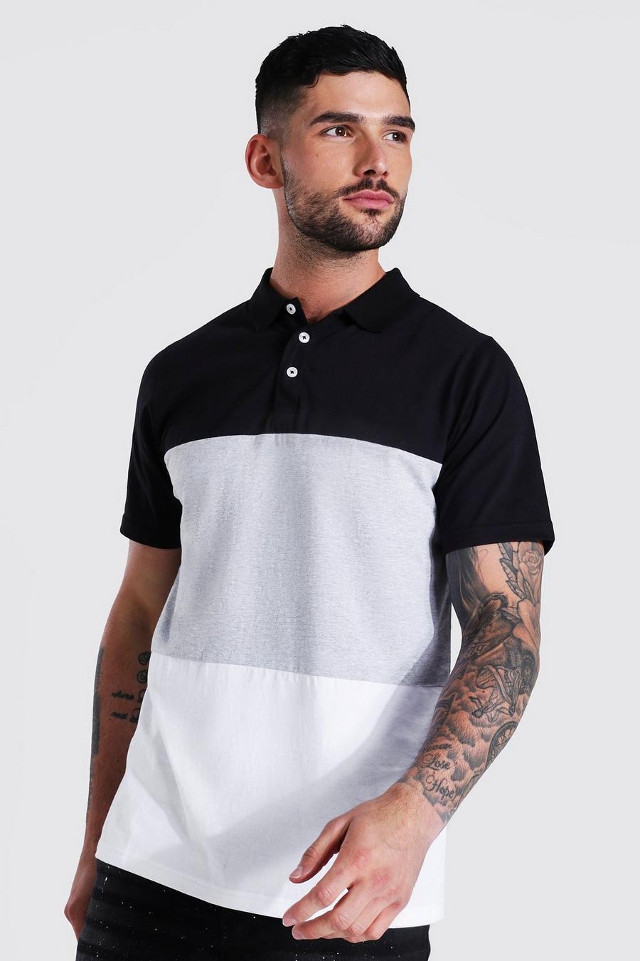 Slim-Fit Colorblock Poloshirt, Black schwarz
