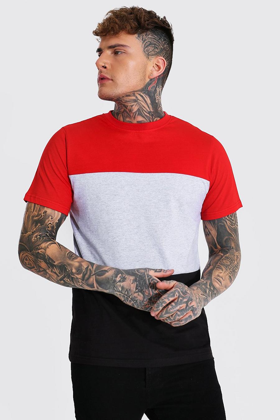 T-shirt slim fit a blocchi di colore, Rosso image number 1