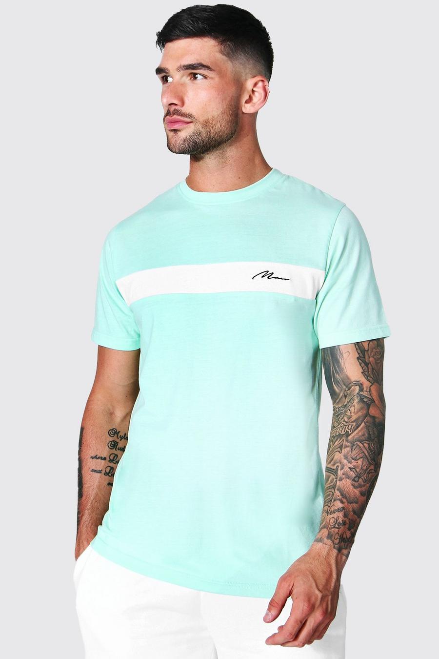 T-shirt con scritta Man Slim Fit a blocchi di colore, Mint image number 1