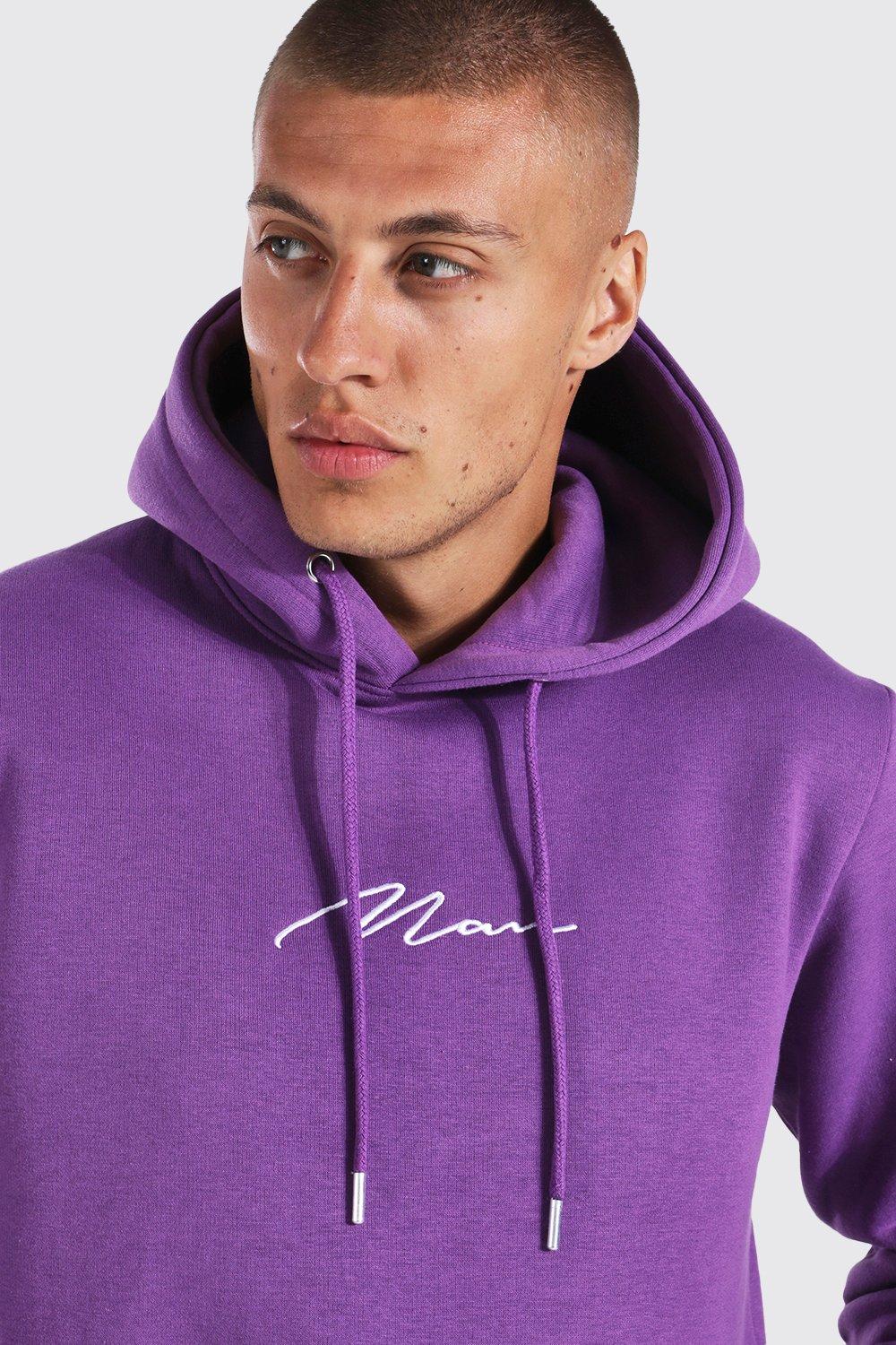 Boohoo Man Signature Over The Head Hoodie in Blue