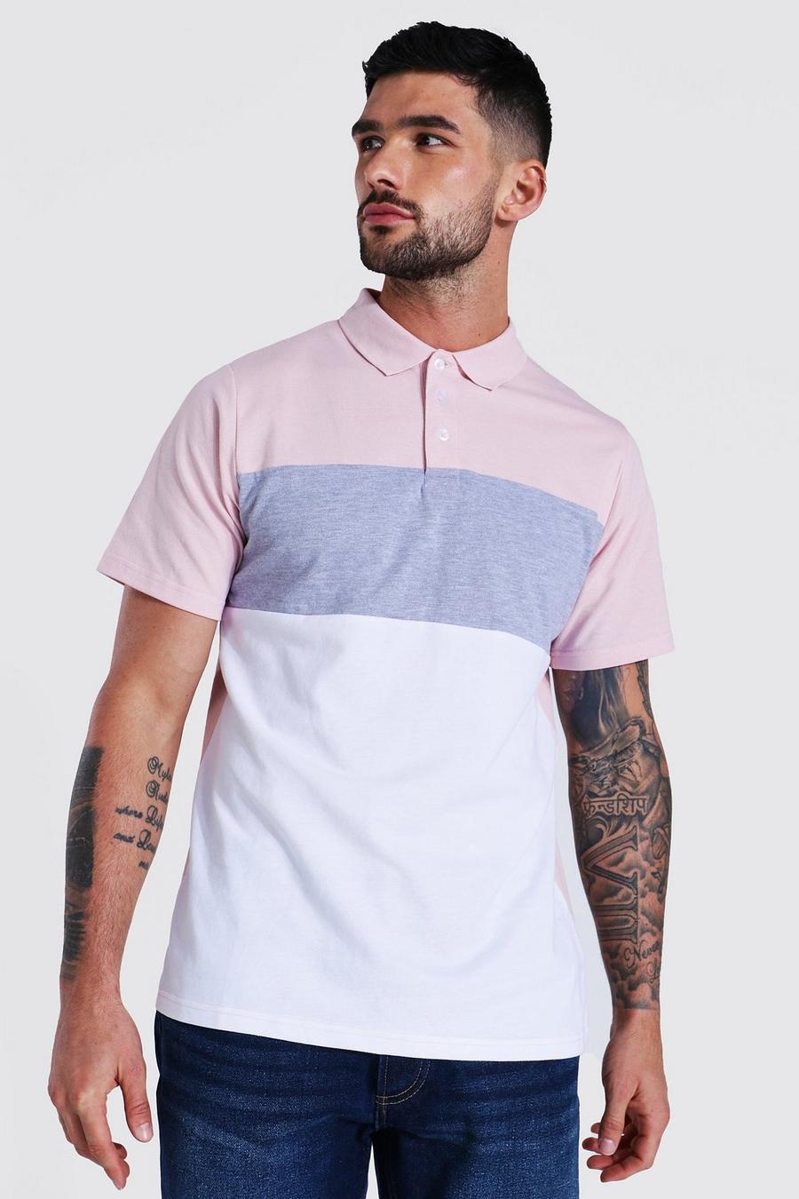 Slim Fit Colorblock Pique Poloshirt, Light pink image number 1