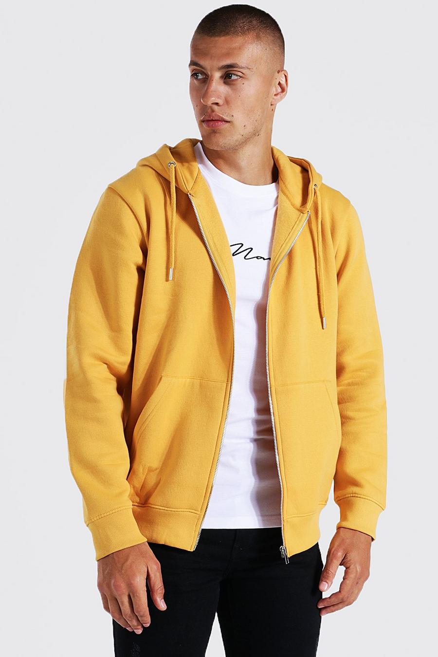 Sweat à capuche zippé, Mustard yellow image number 1