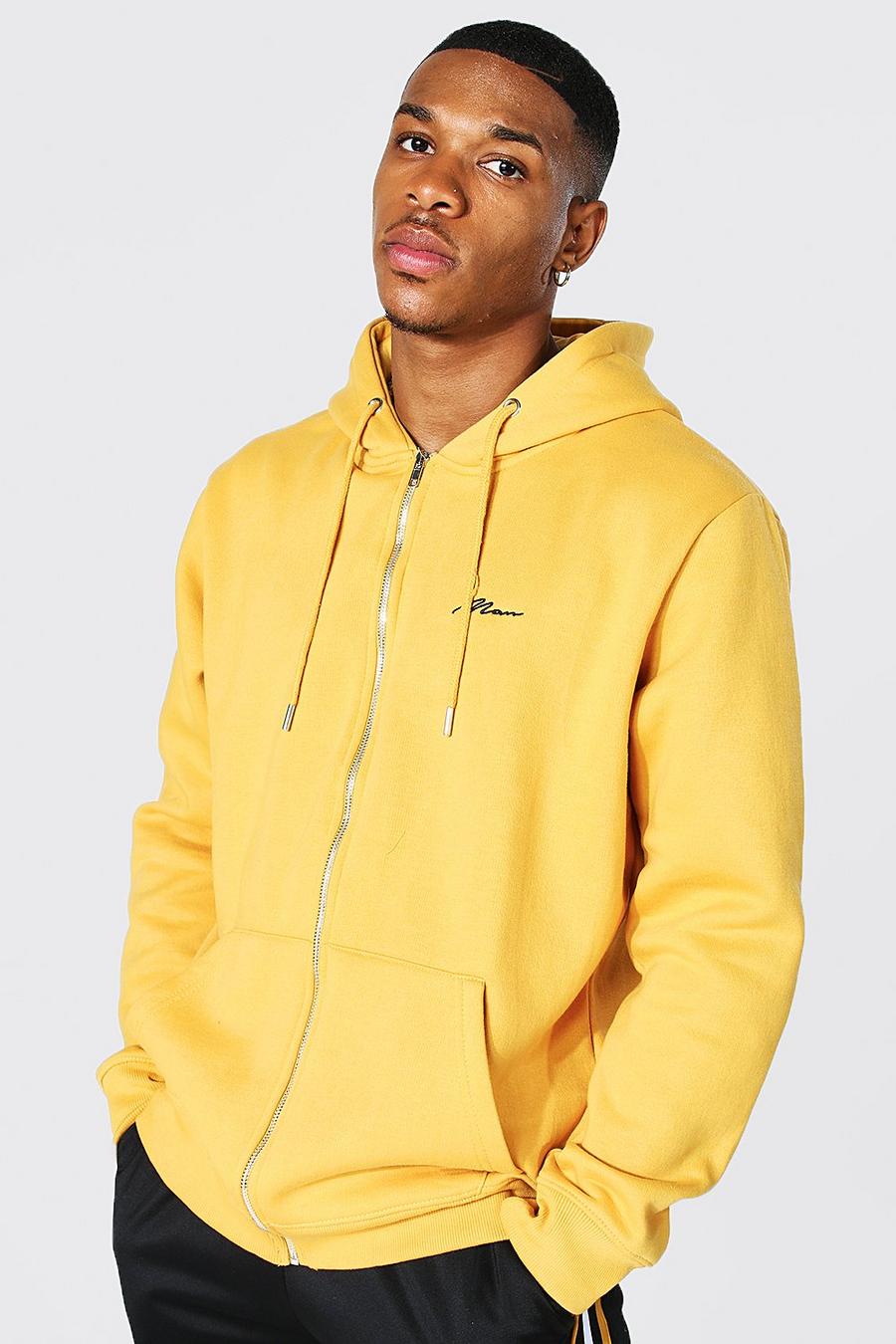 Sweat à capuche zippé avec logo - MAN, Mustard jaune image number 1
