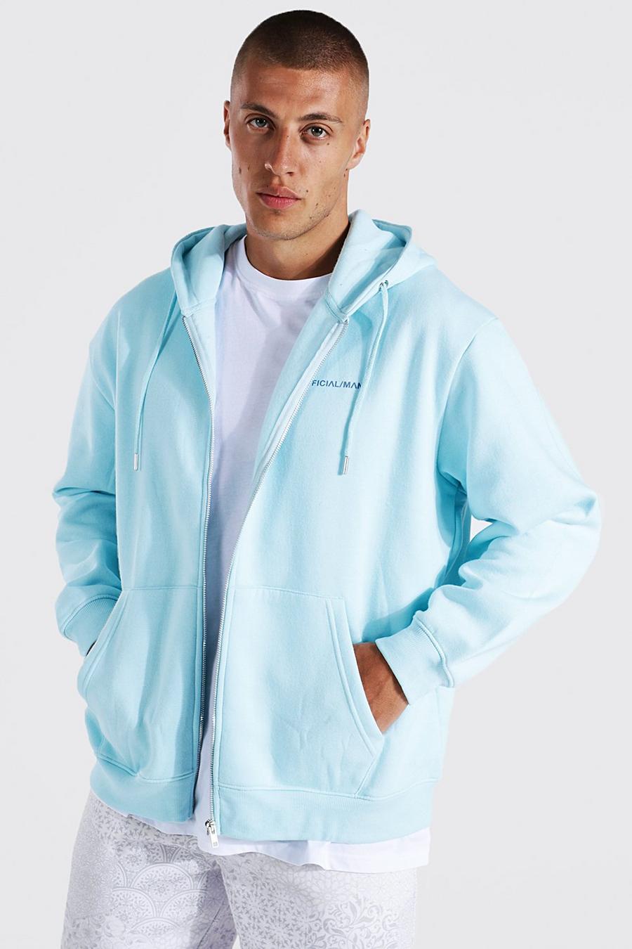 Sweat à capuche oversize zippé - Official MAN, Light blue image number 1