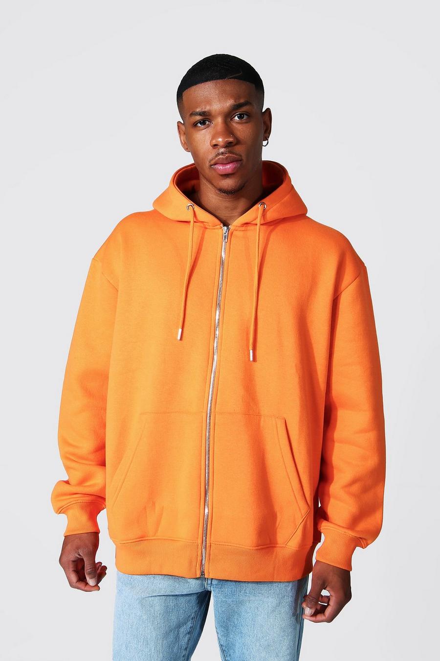 Orange Oversized Zip Through Hoodie image number 1