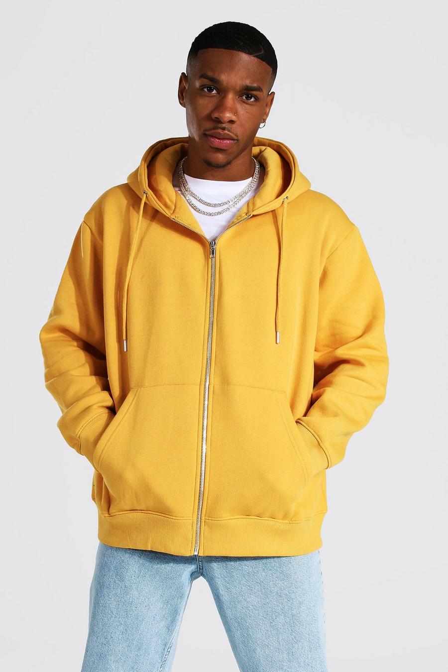 Mustard Oversized Zip Through Hoodie image number 1