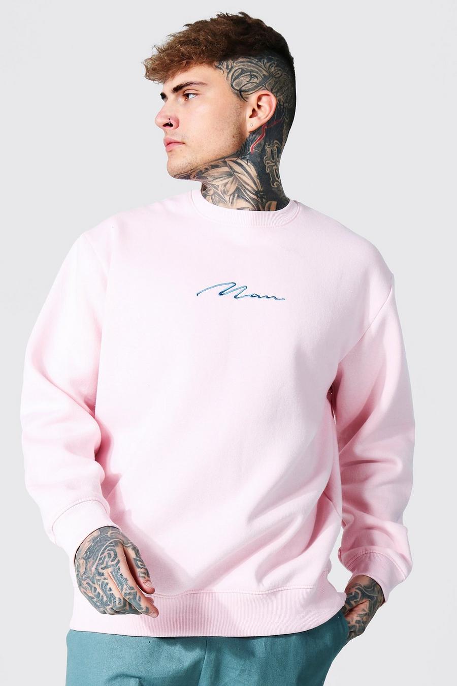 Light pink Man Signature Oversized Crew Neck Sweatshirt image number 1