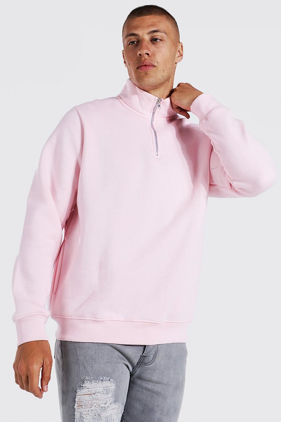 Light pink Sweatshirt med hög hals och kort dragkedja image number 1