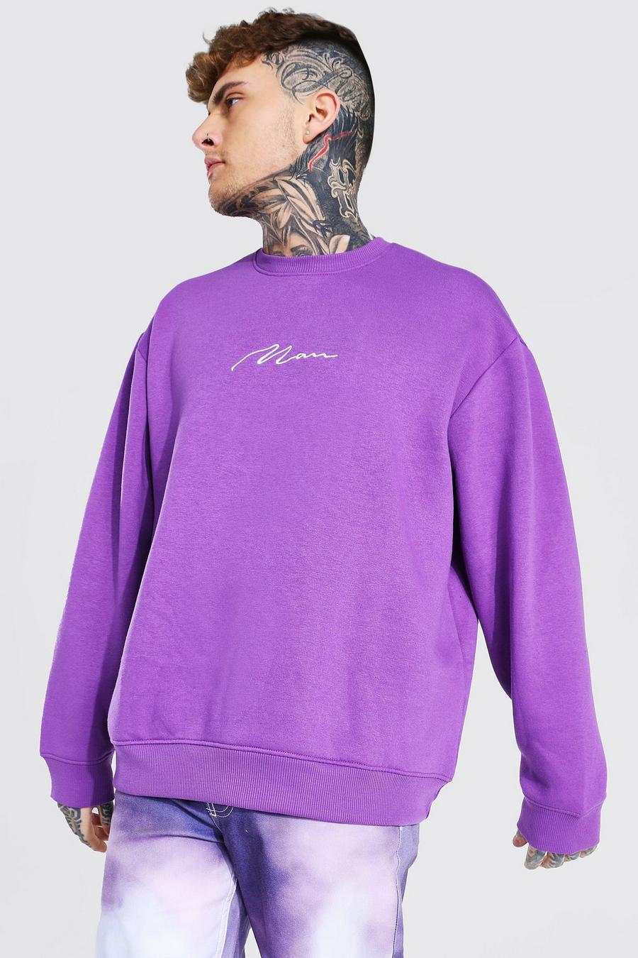 Purple Man Signature Oversized Crew Neck Sweatshirt image number 1