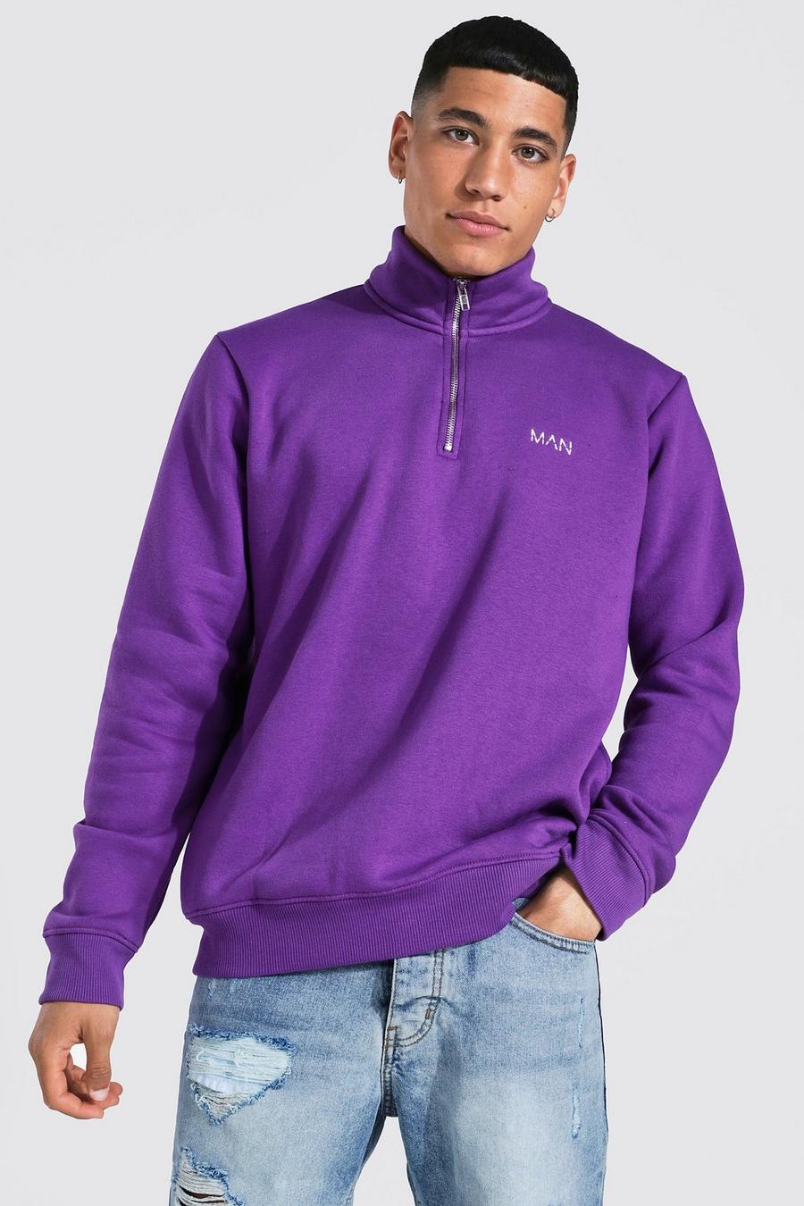 Purple Original MAN Sweatshirt med hög hals och kort dragkedja image number 1