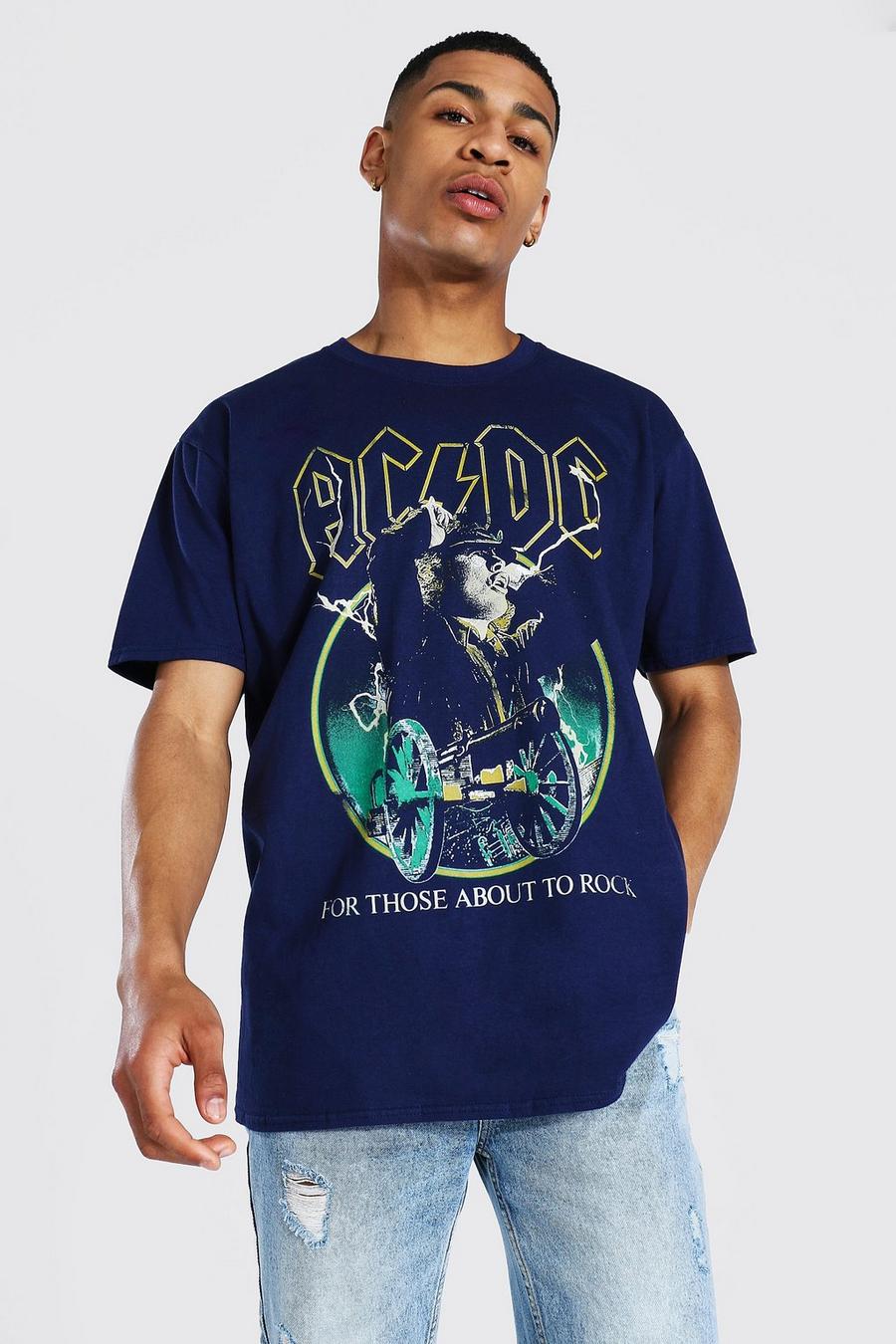 Camiseta oversize con estampado de ACDC, Azul marino image number 1