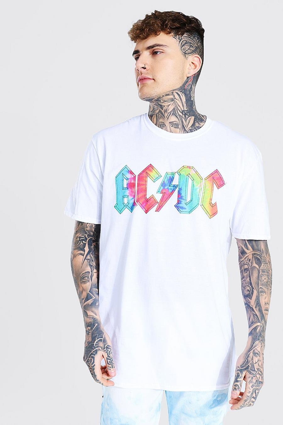 T-shirt oversize con logo ufficiale degli AC/DC effetto tie-dye, Bianco image number 1