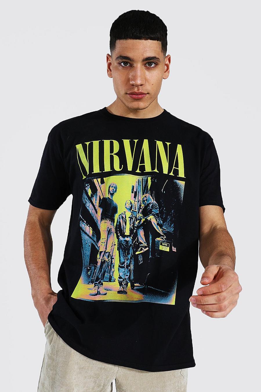 שחור טישרט אוברסייז ממותג עם הדפס הומאז' Nirvana image number 1