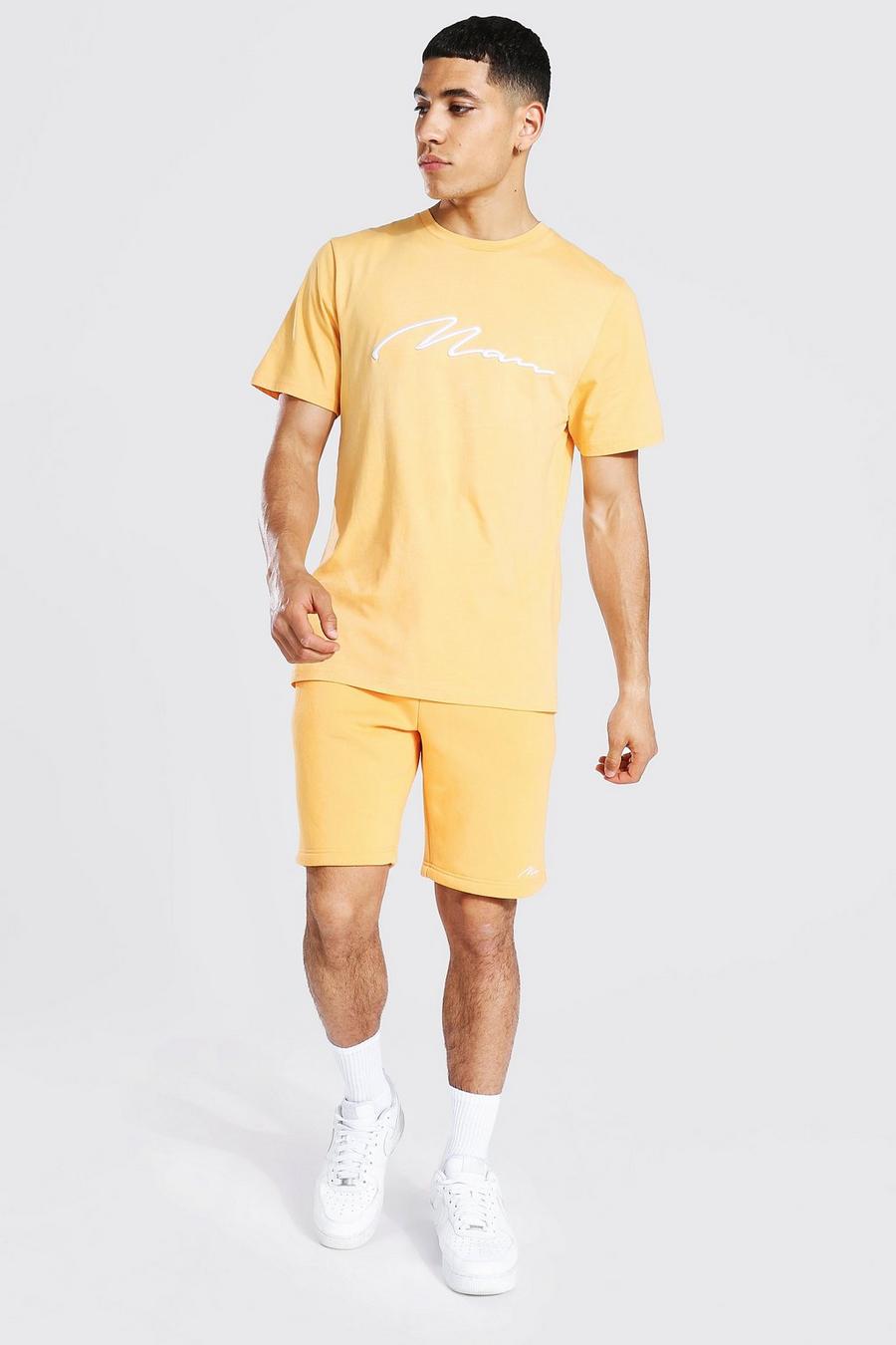 Orange Man 3D Geborduurd T-Shirt En Shorts Set image number 1