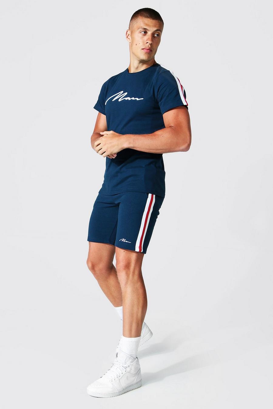 Conjunto MAN 3D con cinta bordada de pantalón corto y camiseta, Navy image number 1