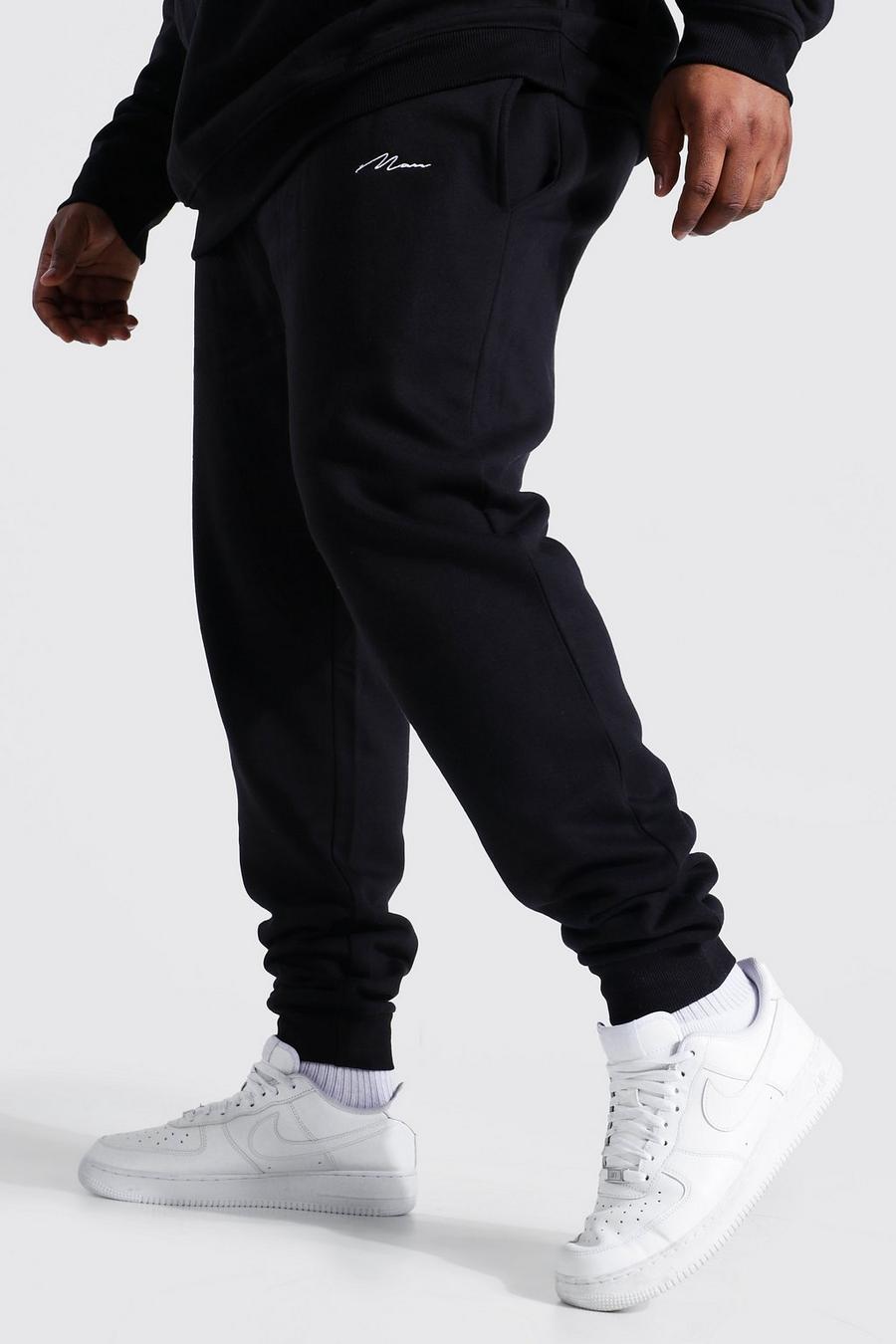 שחור מכנסי ריצה סקיני מבד ממוחזר עם כיתוב MAN למידות גדולות image number 1