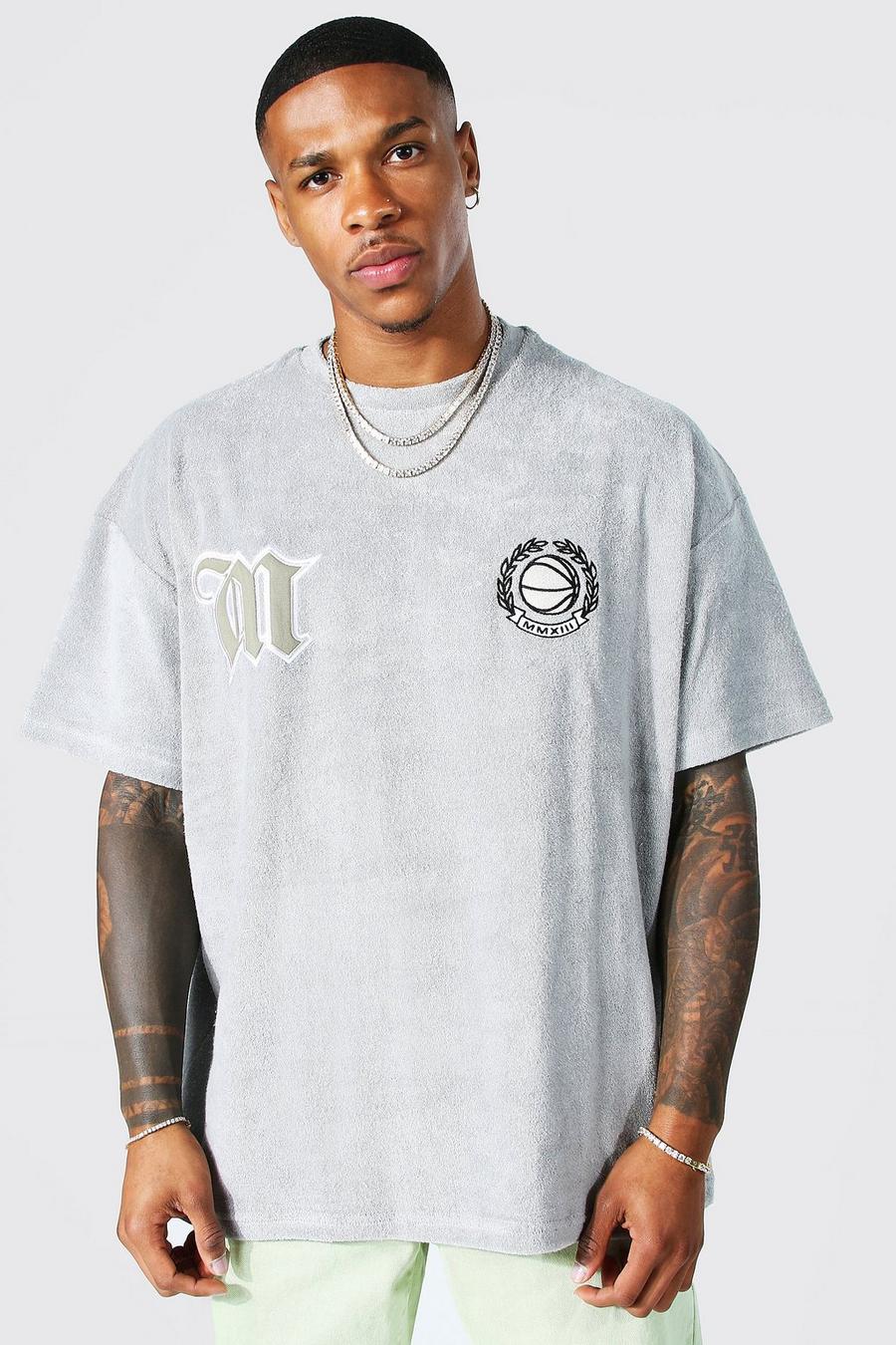 Grey Oversize t-shirt i frottétyg med märken