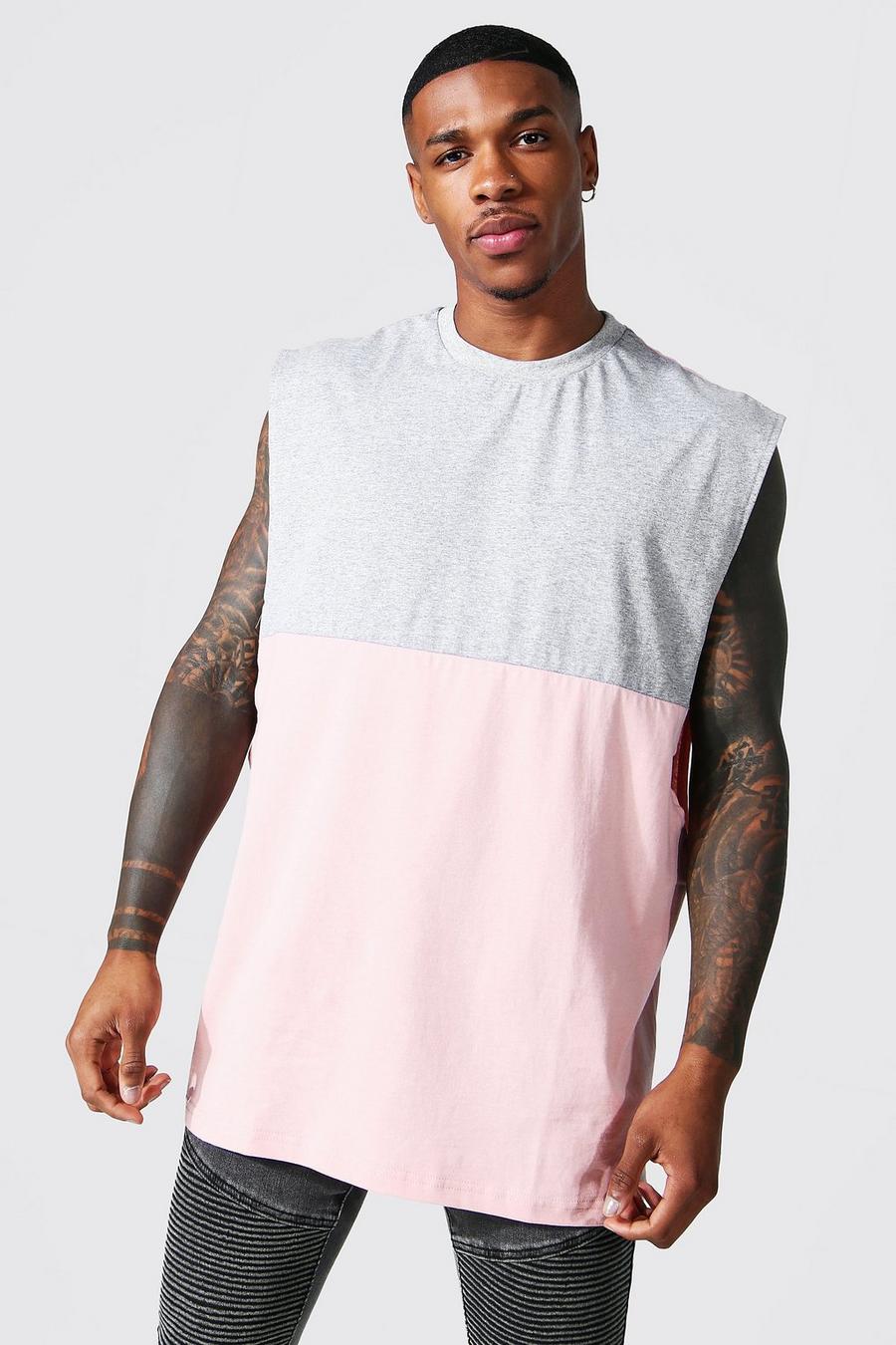 Light pink Oversized Colour Block Drop Armhole Tank image number 1