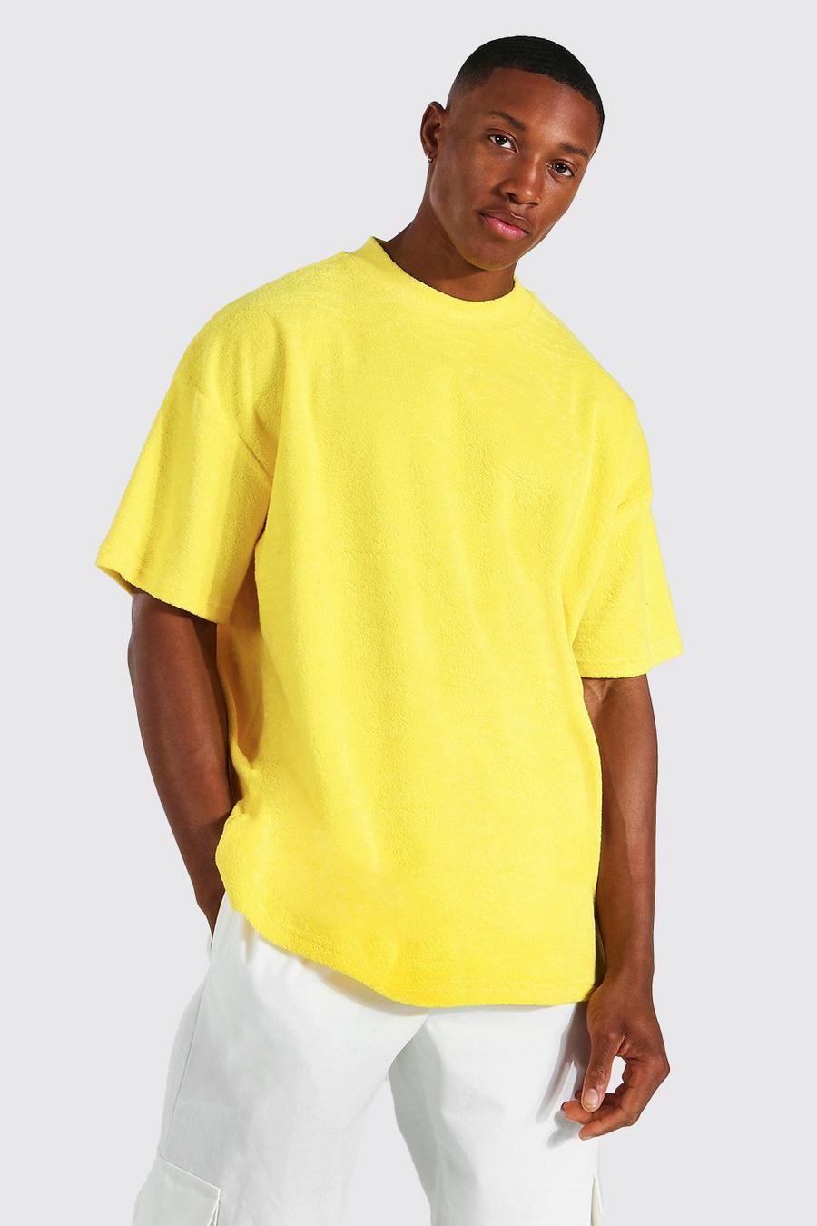 Yellow Oversized Badstoffen T-Shirt Met Brede Nek image number 1