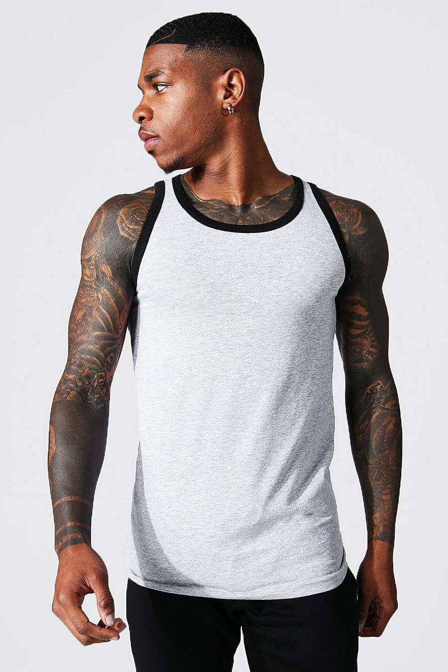 Camiseta sin mangas ajustada al músculo con ribetes, Grey marl image number 1