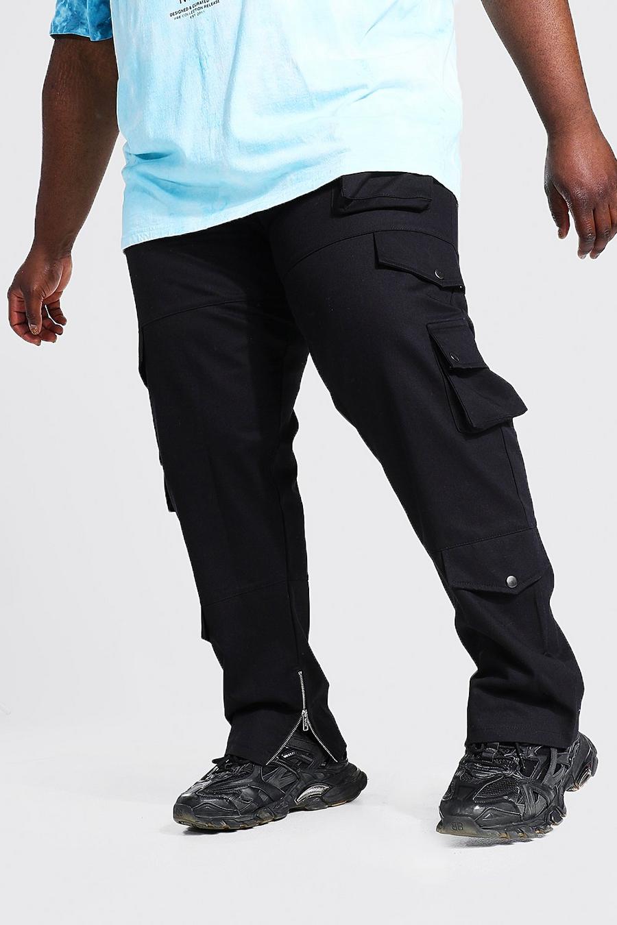 Black Plus Fixed Waistband Slim Twill Cargo Pants image number 1