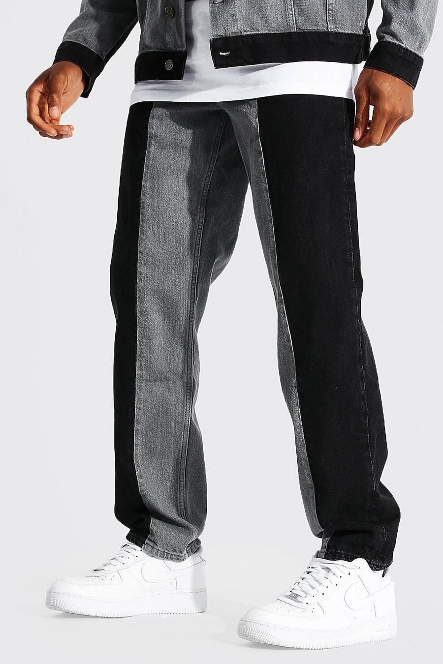 פחם ג'ינס בגזרה משוחררת בצבעים מנוגדים image number 1
