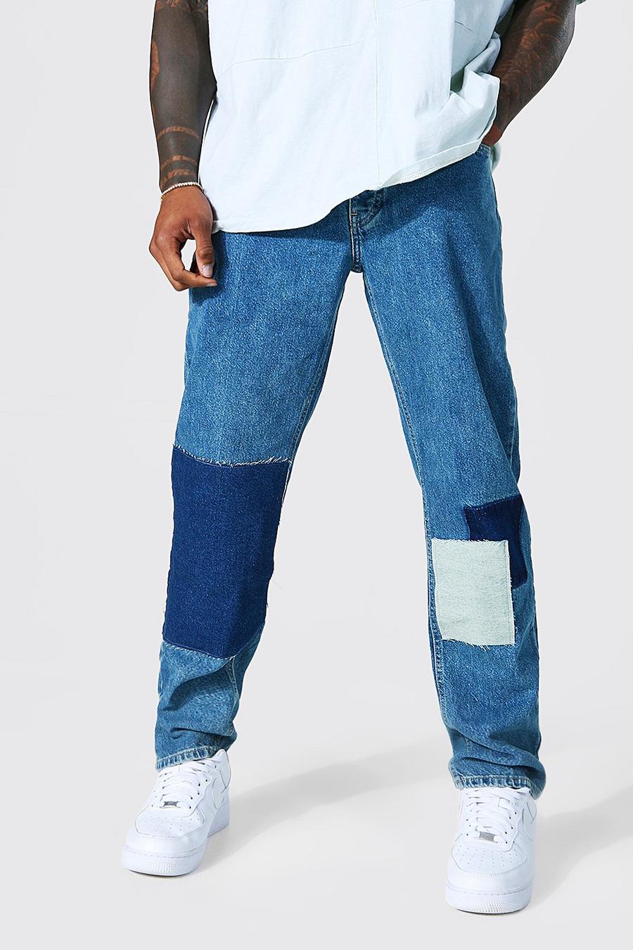 Antique blue Jeans med raka ben och patchwork image number 1