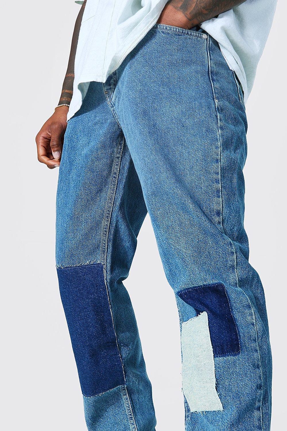 FDMTL, Raw Edge Striped Patchwork Straight Leg Jeans, Men
