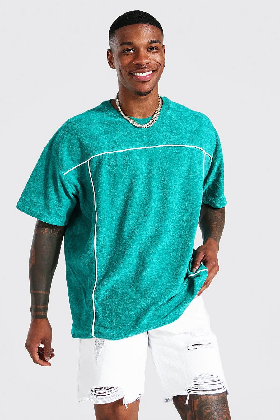 Camiseta oversize de felpa con ribete, Teal image number 1