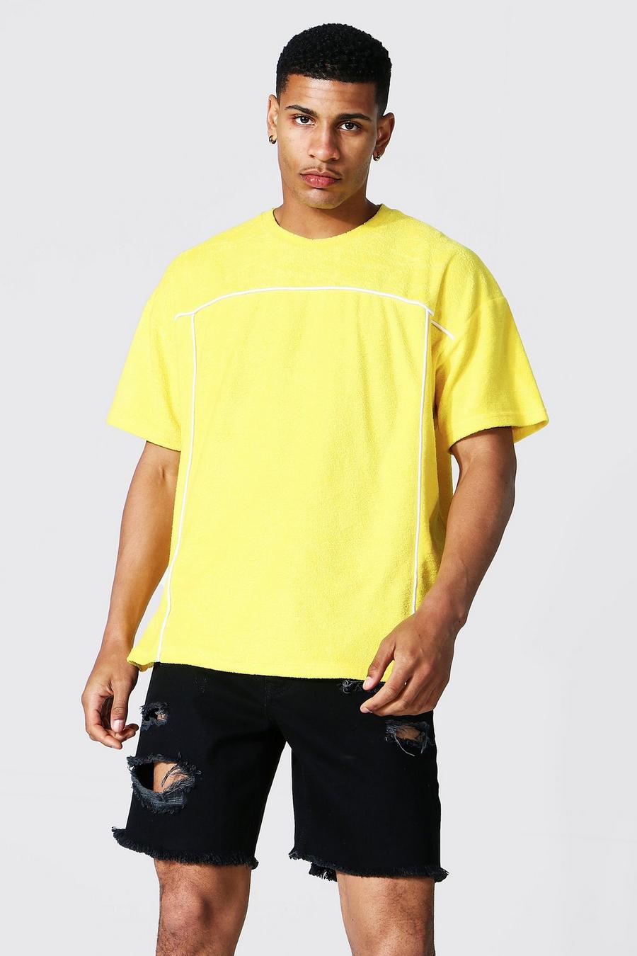 Yellow Oversized Badstoffen T-Shirt Met Biezen image number 1