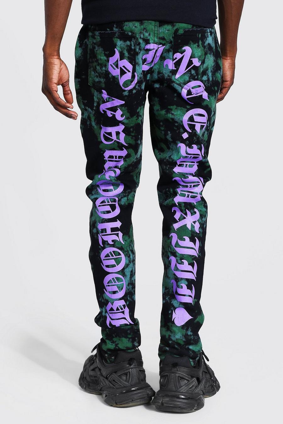 Green Skinny Stretch Back Print Tie Dye Jeans image number 1