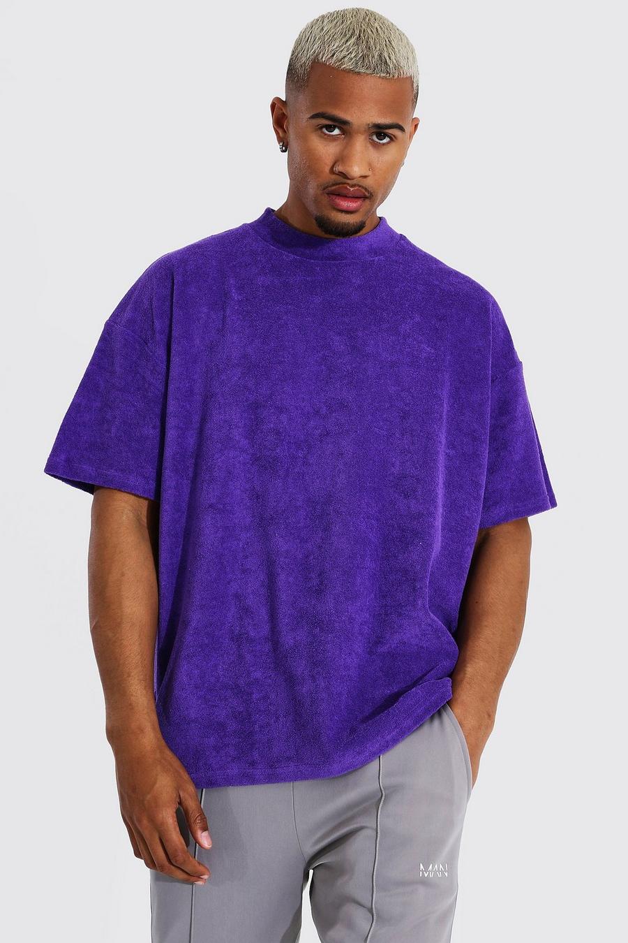 Purple Oversize t-shirt i frottétyg med hög halsmudd image number 1