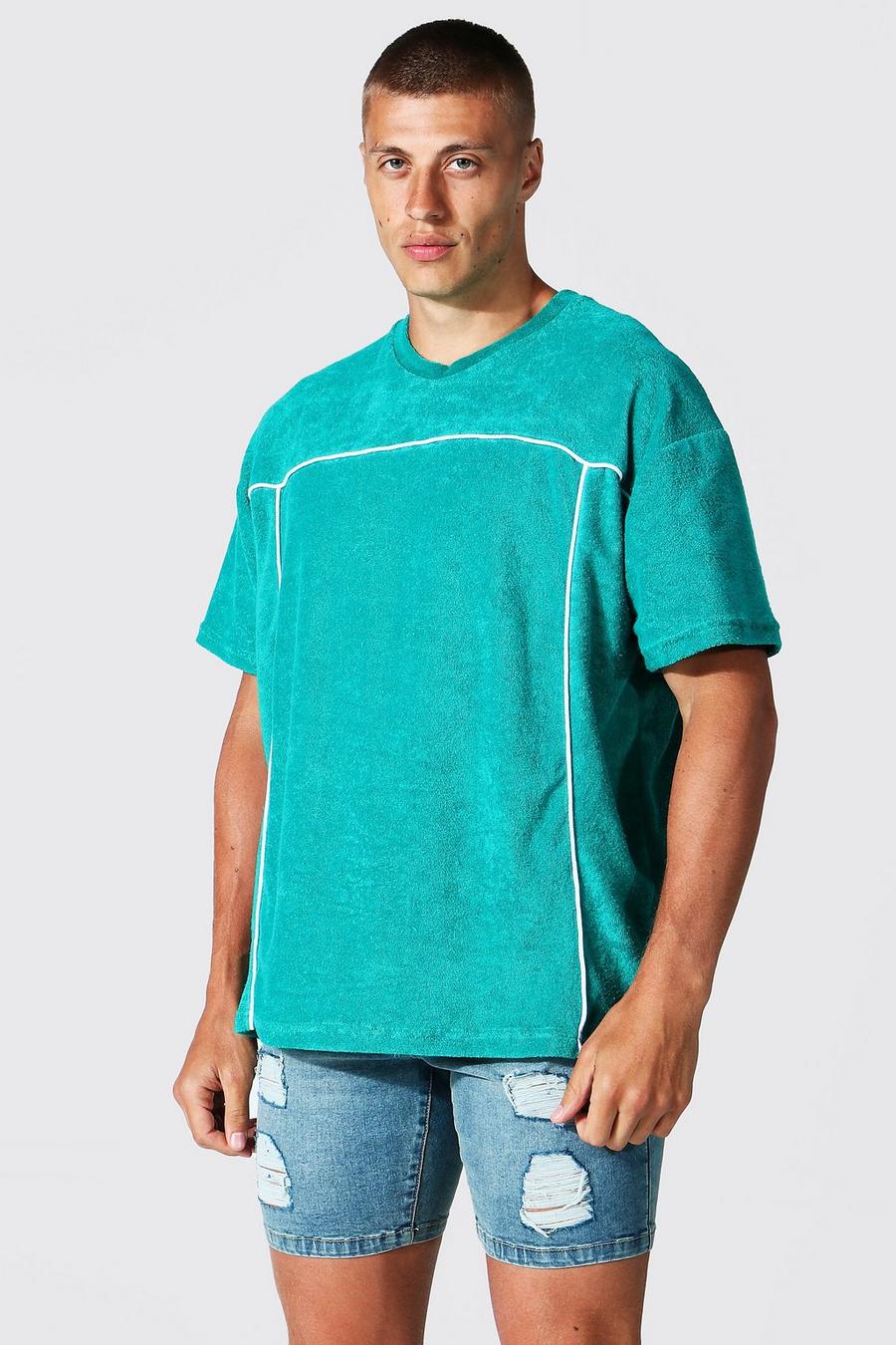 Camiseta oversize de felpa con ribete, Blue image number 1