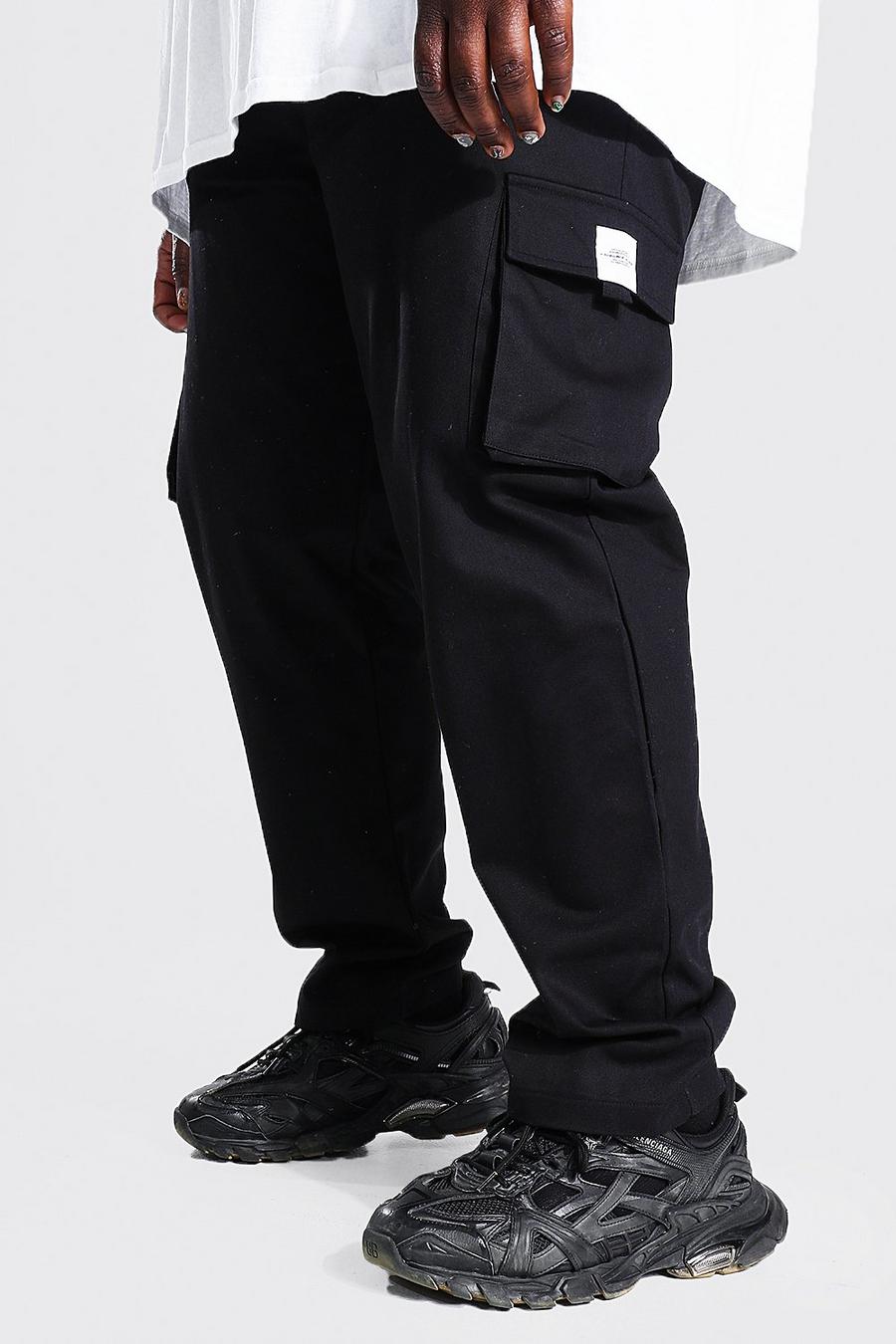 שחור מכנסי ריצה דגמ"ח עם חגורת טוויל ותווית Man למידות גדולות image number 1