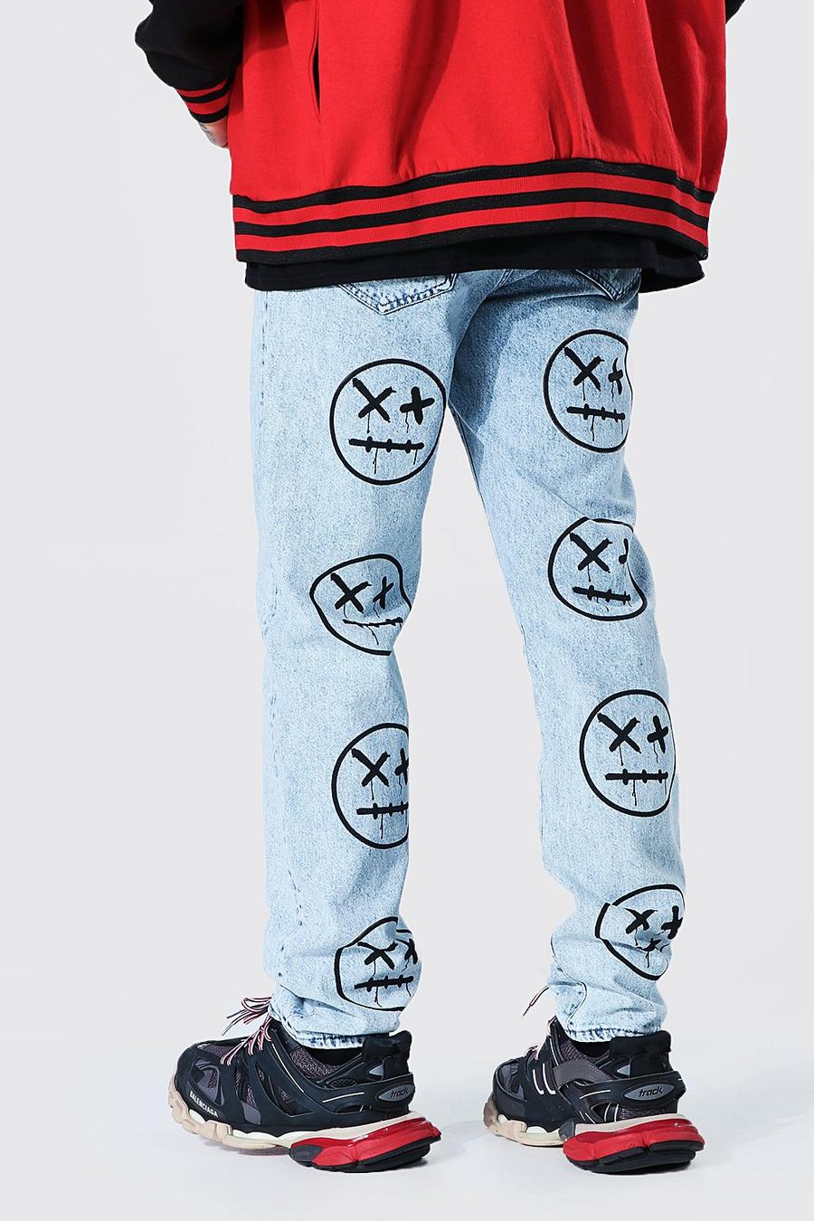 Lockere Jeans mit Drip Face Print , Ice blue image number 1