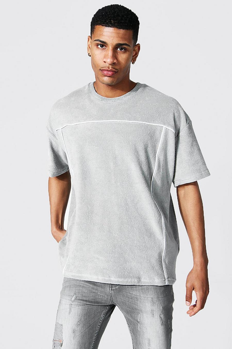 Camiseta oversize de felpa con ribete, Grey image number 1